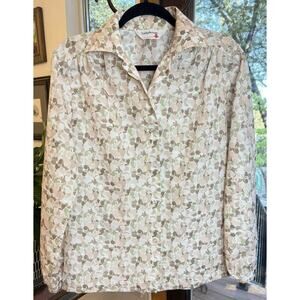 Vtg Lady Arrow Lite Colored Floral Button Up Long Sleeve Top Blouse Size Lrg